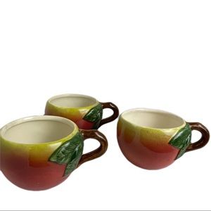 Three Apple Shaped Ceramic Hand Painted Mugs Fall Teacher Cider Handmade Painted